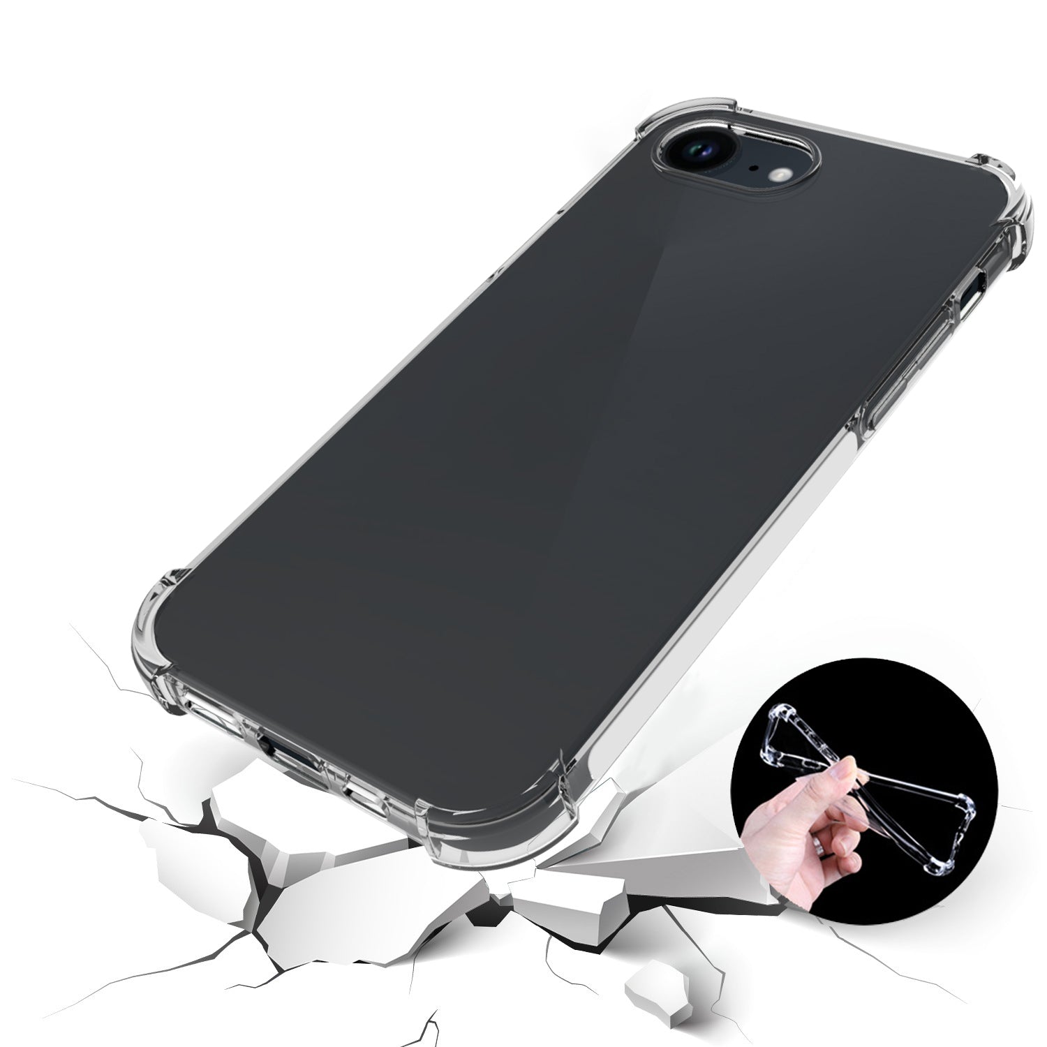 Clear Case for iPhone SE (2024) Shell Anti-Drop Flexible TPU Cover with Big Rear Lens Hole Clear Case for iPhone SE (2024) Shell Anti-Drop Flexible TPU Cover with Big Rear Lens Hole